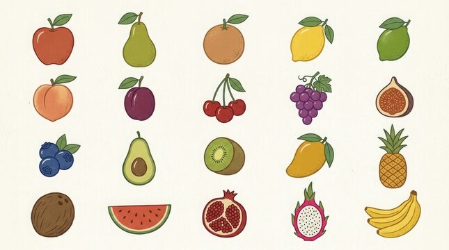 Vibrant fruit collection illustrated variety for healthy eating and design projects