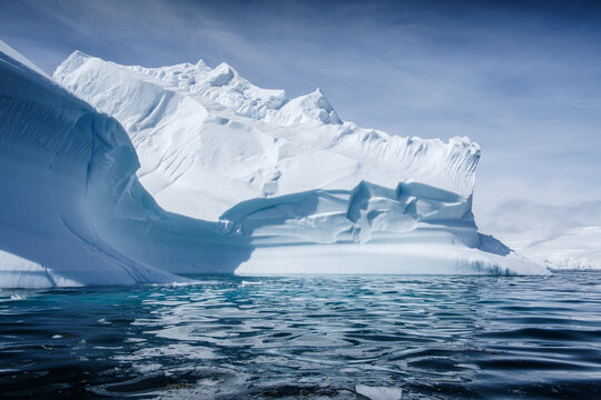 Natural scenery of icebergs at sea in Charlotte Bay, Antarctic Peninsula, Antarctica