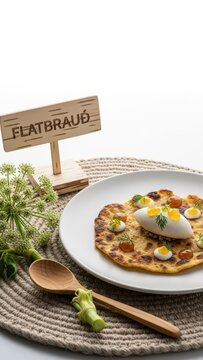 Elegant Flatbread with Skyr Mousse and Birch Syrup Gel on Glacier White Copy Space
