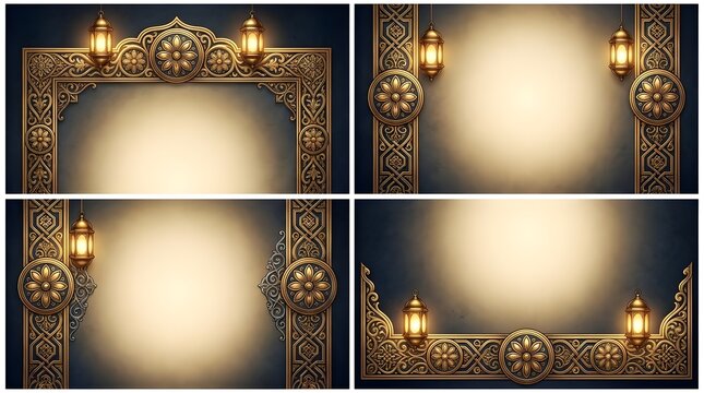 Ornate golden frame set with glowing lanterns for traditional festivals