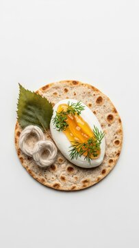 Elegant Flatbread with Skyr Mousse and Birch Syrup Gel on Glacier White Copy Space