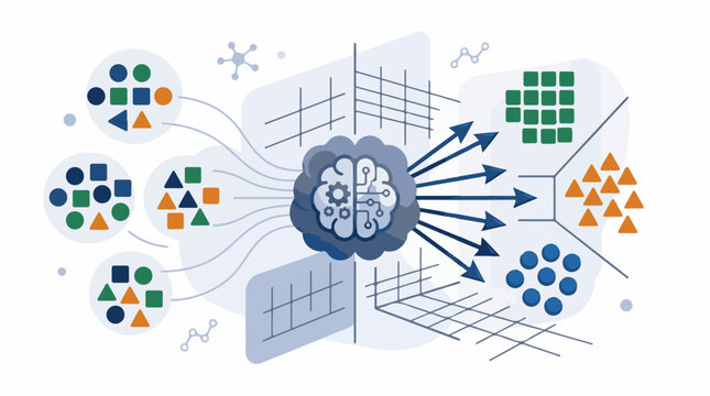 AI process sorting diverse data into distinct categories