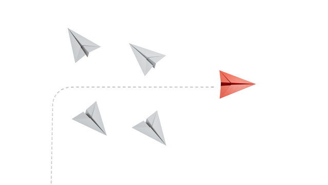 Change Group of paper plane change disruptive in one direction and with one individual pointing in the different way. Business concept for change new ideas creativity