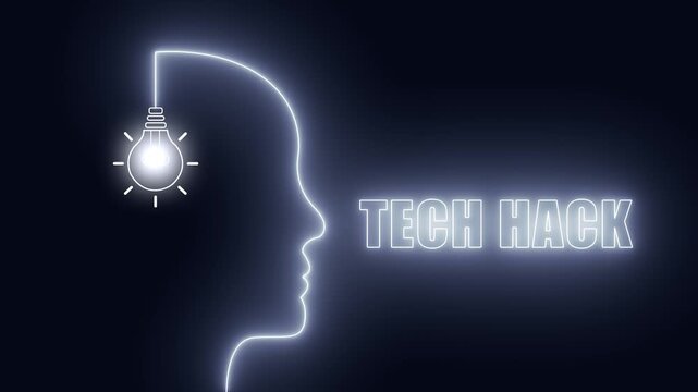 Tech hack neon head concept great for digital innovation tips and software shortcut guides for technical review channels