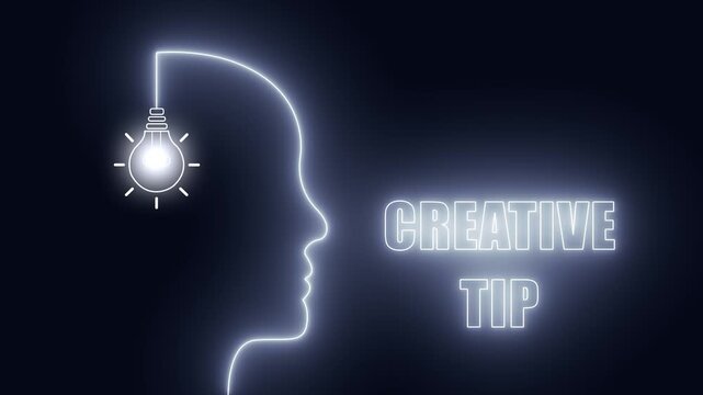 Creative tip neon head concept great for helpful advice for artists and design strategy for content creators