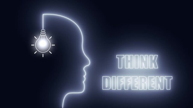 Think different neon head concept great for creative brainstorming sessions and unique branding agency videos