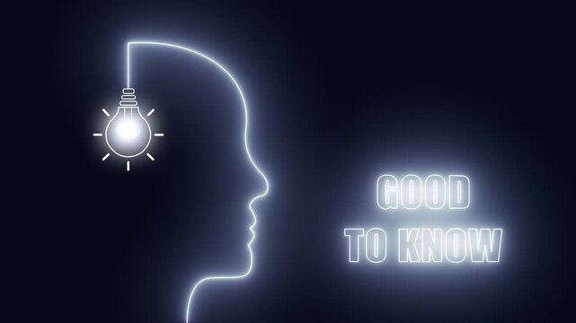 Neon profile of a human head for good to know content and beneficial advice for household hacks and tips