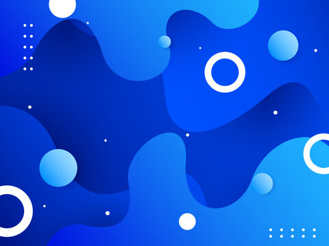Modern Blue Liquid Fluid Background with Layered Wavy Shapes and Floating Spheres