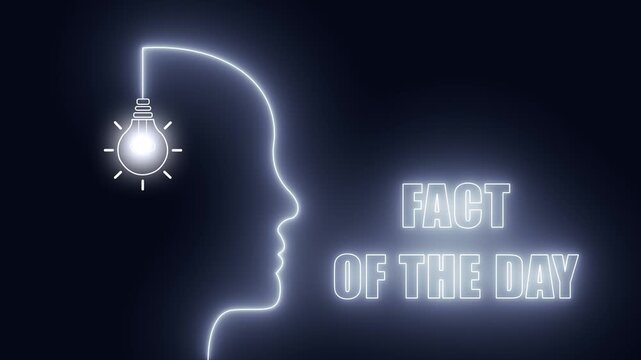 Neon head silhouette with glowing bulb for fact of the day content and daily educational storytelling for community posts