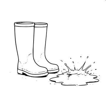Autumn Rain Boots and Puddle - Minimalist Vector Icon 1