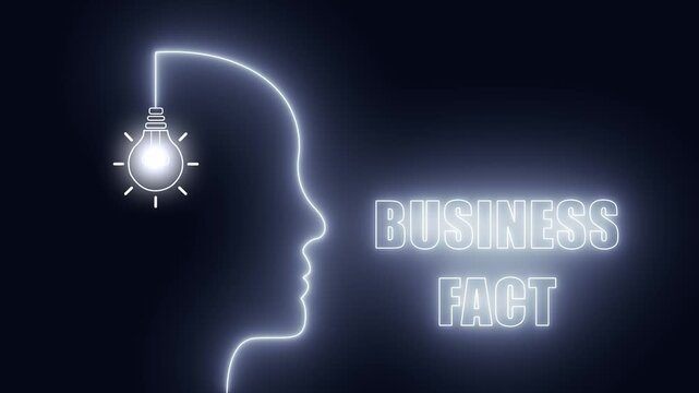 Glowing neon human head outline with light bulb for business fact content and corporate strategy visuals for linkedin