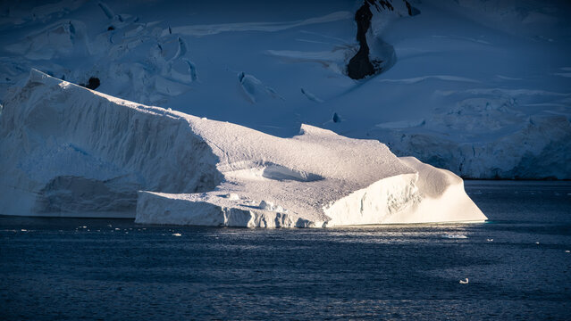Ocean icebergs and snow-capped mountains of Danco Island, Antarctic Peninsula