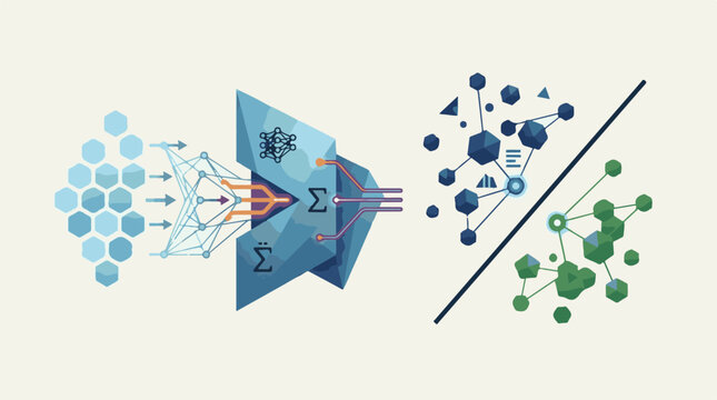 Abstract representation of a neural network processing and data classification