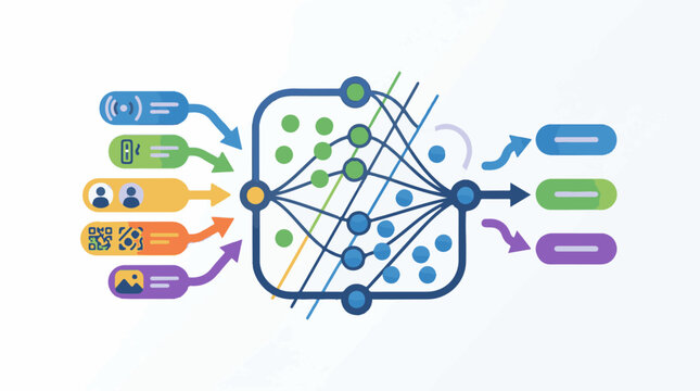 Abstract representation of a neural network processing various data types