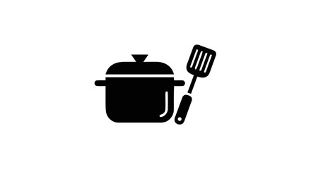 Cooking pot and spatula black glyph icon isolated on white background © Ram