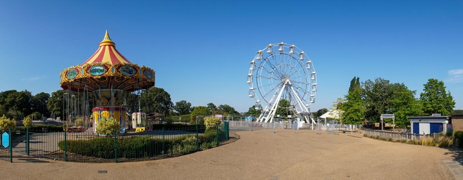 The Garden Wheel and a carousel at Wicksteed Park in Kettering, UK