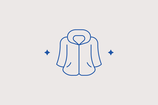 Fur collar jacket line icon for clothing store. Vector illustration for fashion boutique, winter outerwear retail, apparel catalog.