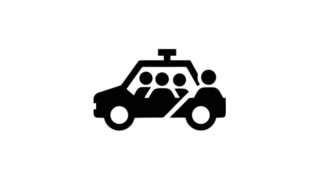 Black silhouette icon of a Waymo autonomous vehicle with passengers showing self-driving technology for ride-sharing transportation concepts