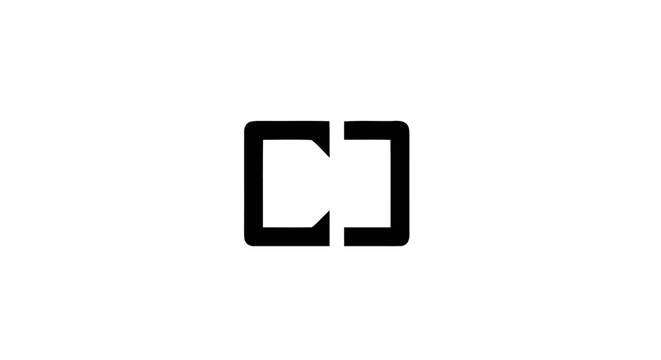 Minimalist black geometric square logo design featuring stylized brackets and letters on white background