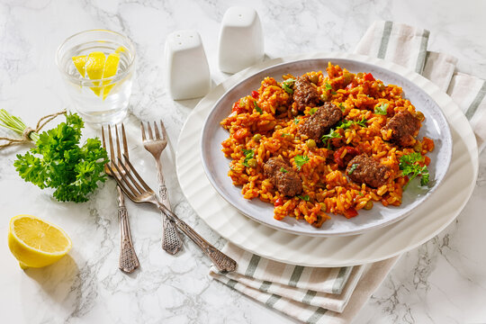Spiced Middle Eastern Rice Bowl with Beef Sausages
