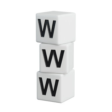 WWW website url of three words on wooden elements block, minimal background concept for internet connection, magnifier.Business Concept.Supports PNG files with transparent backgrounds.