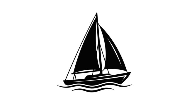 Silhouette of a sailboat on wavy water, vector graphic
