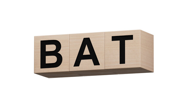 bat sign on wooden cubes concept, wooden cubes.close up of wooden cubes,Business Concept.Supports PNG files with transparent backgrounds.