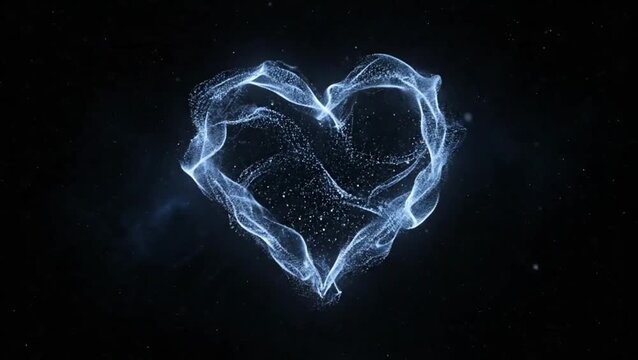 A glowing blue heart shape made of light trails on a dark background