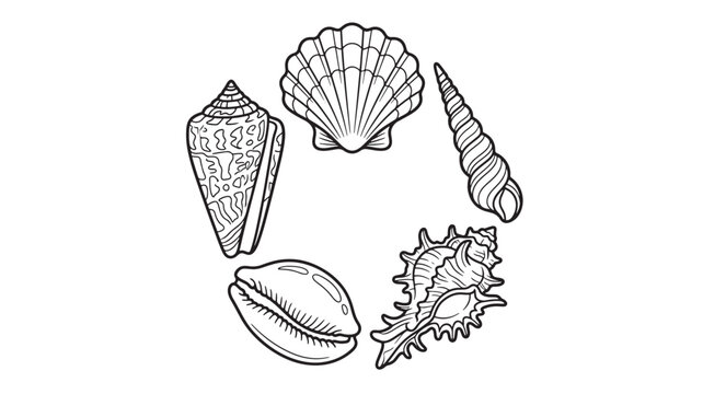 Shells Arranged in a Circular Pattern with Various Designs and Textures Featuring Shell, Seashell, Design with Texture and Beach