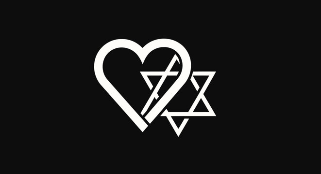 Heart integrated with Star of David Jewish symbol.