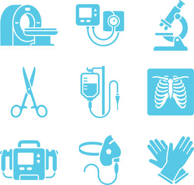 Medical Equipment Hospital Icon Set Flat Vector Illustration Isolated White Background