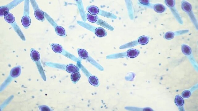 Clostridium tetani bacterium, 3D animation showing rod-shaped anaerobic cell with terminal spherical endospore giving drumstick appearance.