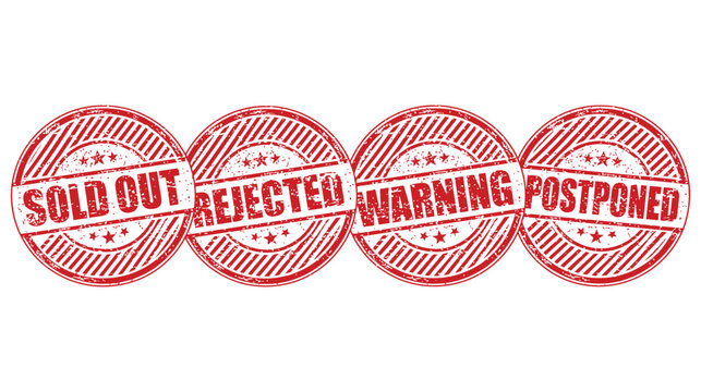 Stamp icon sold-out rejected warning postponed red circular
