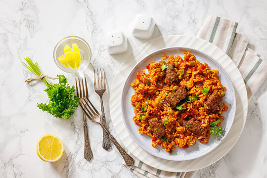 Hearty American Greek Giouvetsi Beef Rice plate