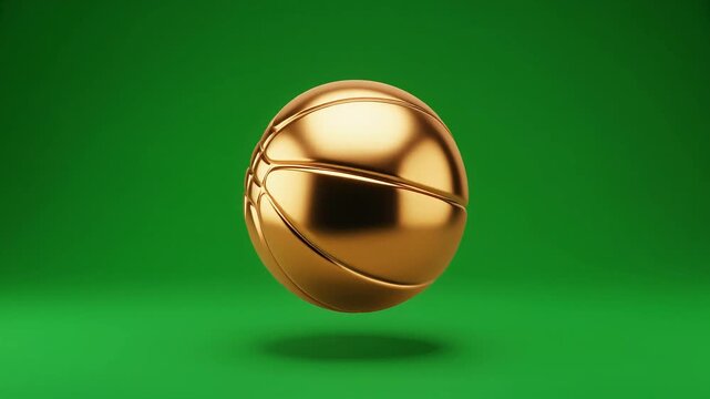 Shiny Golden Basketball on Green Background