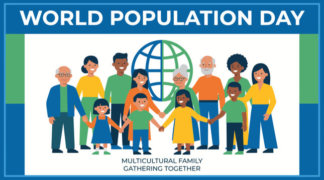 World Population Day Multicultural Family Gathering Together Poster Concept Artwork