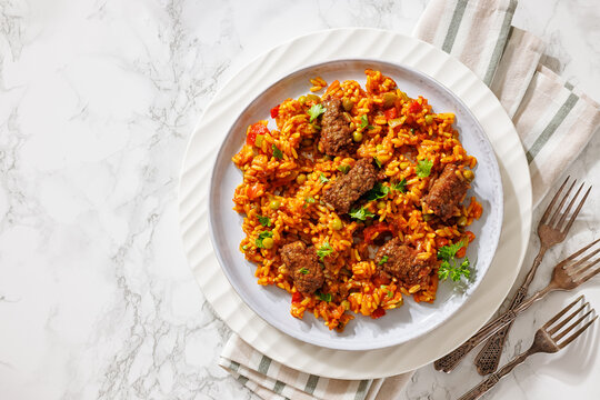 Spiced Middle Eastern Rice Bowl with Beef Sausages