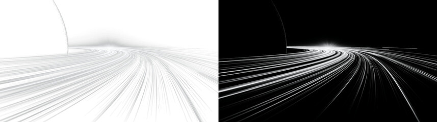Abstract cosmic space landscape with planetary rings, futuristic white background with speed lines. Minimalist sci-fi render for technology banner, digital art concept, science © PNG