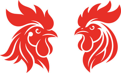 Rooster Head Logo Collection Vector Illustration, Red Chicken Mascot Icons, Farm Animal Symbol Set for Branding and Packaging . © Rizvi