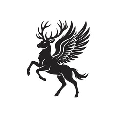 Fototapeta premium Black silhouette of a flying winged deer.