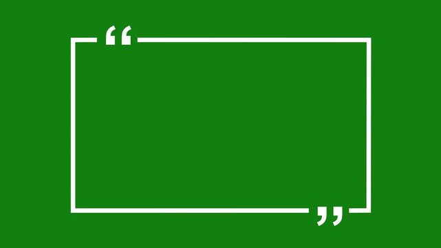 Green quotation frame animation with minimalist speech marks, presentation text layout and modern graphic composition on green background