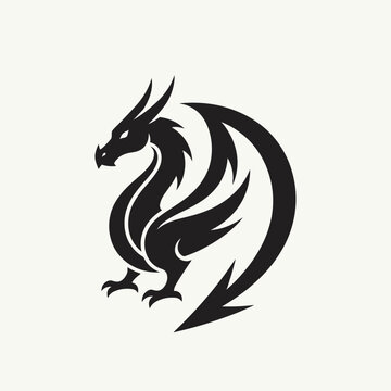 Black silhouette dragon icon in circular pose