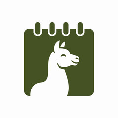 Fototapeta premium Alpaca head icon inside green calendar frame.