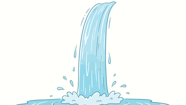 A dynamic cartoon water fountain illustration featuring a powerful blue waterfall cascading into a