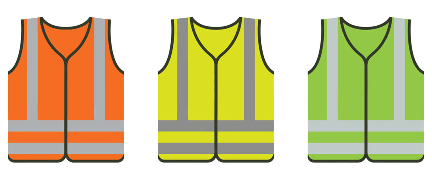 Classic Work Safety Vest Hi Vis Viz Clothing Orange Green Yellow Flouro Symbol Icon Vector for Construction, Roadwork, Industrial, and Safety Design