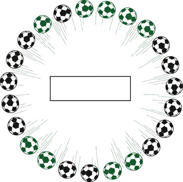 Circle of soccer balls with central rectangular frame