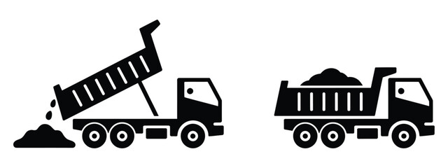 Dump Truck Silhouette Symbols Vector with Construction Vehicle, Hauling Equipment, Earthmoving, Excavation, and Industrial Transportation Icons © Mizu Ahmed 3