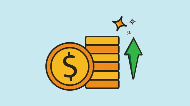 Money Stack and Upward Growth Arrow 2d Animation with Alpha Matte