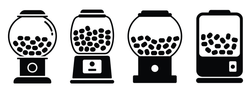 Set of Vending Machine Icons Featuring Candy and Snack Dispensers Vector Illustration for Retail, Food Service, and Self Service Design