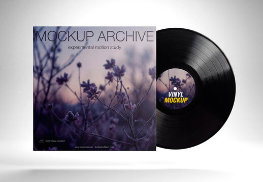 Blank Vinyl Record Cover Mockup with Disc